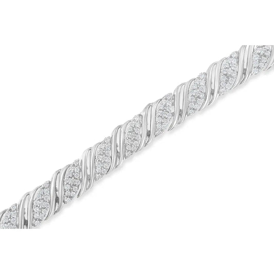 .925 Sterling Silver 2.0 cttw Diamond Double Wrap S Curve Link Bracelet (I-J Color, I3 Clarity) -7.25" - Bijoux-NYC Direct
