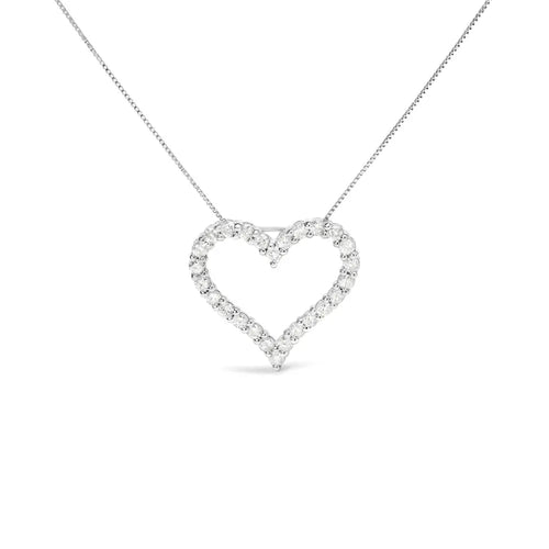 .925 sterling silver 2.0 cttw diamond open heart 18’’ pendant necklace (i-j color i2-i3 clarity) bijoux-nyc direct
