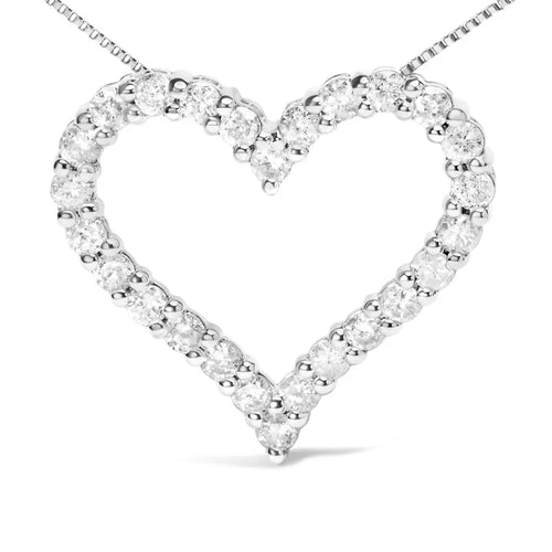 .925 sterling silver 2.0 cttw diamond open heart 18’’ pendant necklace (i-j color i2-i3 clarity) bijoux-nyc direct