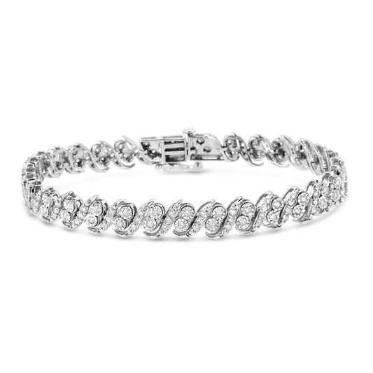 .925 Sterling Silver 2.0 Cttw Round-Cut Diamond "S" Link Bracelet (I-J Color, I3 Clarity) - 7.25" - Bijoux-NYC Direct