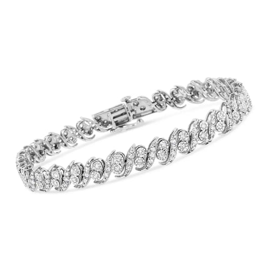 .925 Sterling Silver 2.0 Cttw Round-Cut Diamond "S" Link Bracelet (I-J Color, I3 Clarity) - 7.25" - Bijoux-NYC Direct