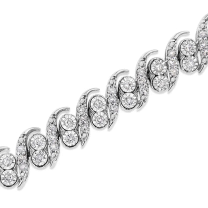 .925 Sterling Silver 2.0 Cttw Round-Cut Diamond "S" Link Bracelet (I-J Color, I3 Clarity) - 7.25" - Bijoux-NYC Direct