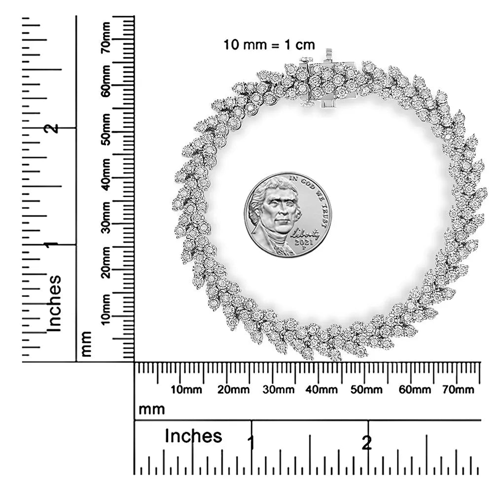 .925 Sterling Silver 2.00 Cttw Miracle Set Diamond Laurel Wreath Link Bracelet (I-J color, I3 clarity) - 7.25" - Bijoux-NYC Direct