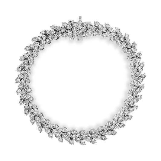 .925 Sterling Silver 2.00 Cttw Miracle Set Diamond Laurel Wreath Link Bracelet (I-J color, I3 clarity) - 7.25" - Bijoux-NYC Direct