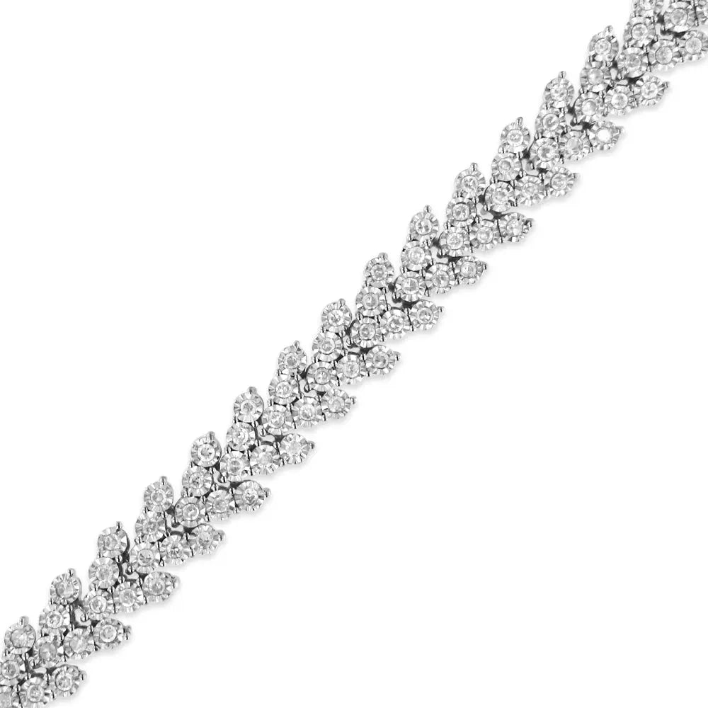 .925 Sterling Silver 2.00 Cttw Miracle Set Diamond Laurel Wreath Link Bracelet (I-J color, I3 clarity) - 7.25" - Bijoux-NYC Direct