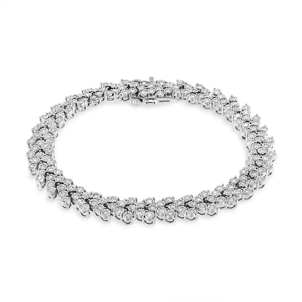 .925 Sterling Silver 2.00 Cttw Miracle Set Diamond Laurel Wreath Link Bracelet (I-J color, I3 clarity) - 7.25" - Bijoux-NYC Direct