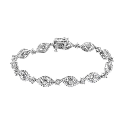 .925 Sterling Silver 2 1/2 Cttw Diamond Pear Shaped and Bezel Link Bracelet (I-J Color, I2-I3 Clarity) - 7.5 " - Bijoux-NYC Direct