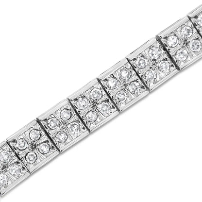 .925 Sterling Silver 2 Cttw Prong Set Round-Cut Diamond 4 Stone Box Link Bracelet (I-J Color, I3 Clarity) - 7.25" - Bijoux-NYC Direct