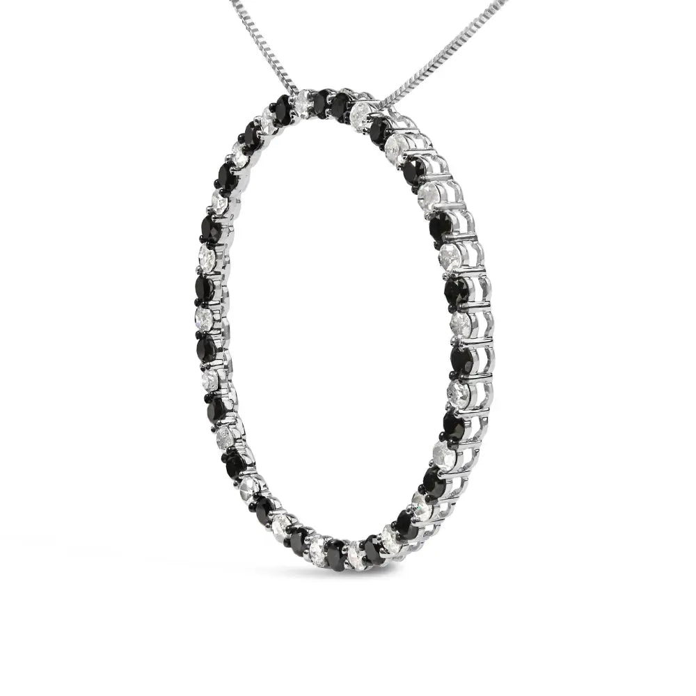 3.0 cttw black and white diamond sterling silver circle hoop necklace bijoux-nyc direct