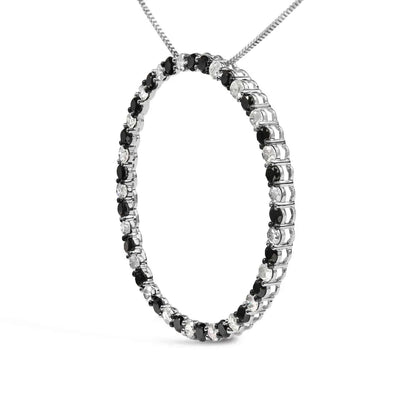 .925 sterling silver 3.0 cttw alternating black and white diamond open hoop circle pendant necklace (h i color i3 clarity) 18’’