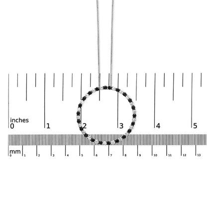 .925 sterling silver 3.0 cttw alternating black and white diamond open hoop circle pendant necklace (h i color i3 clarity) 18’’