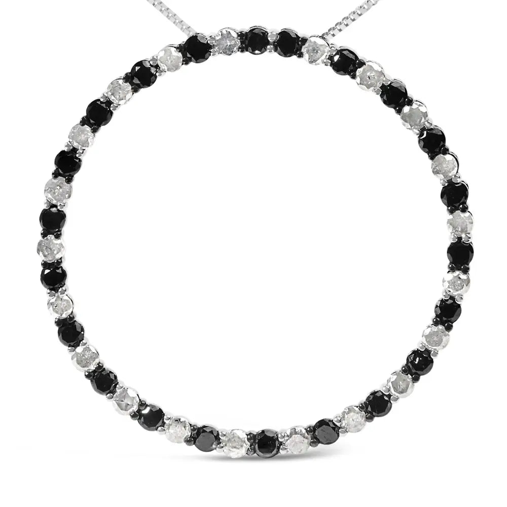 3.0 cttw black and white diamond sterling silver circle hoop necklace bijoux-nyc direct