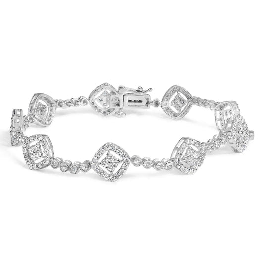 .925 sterling silver 3.0 cttw diamond halo square shape link bracelet (i j color i3 clarity) 7.25’’ bracelets/bracelet/link