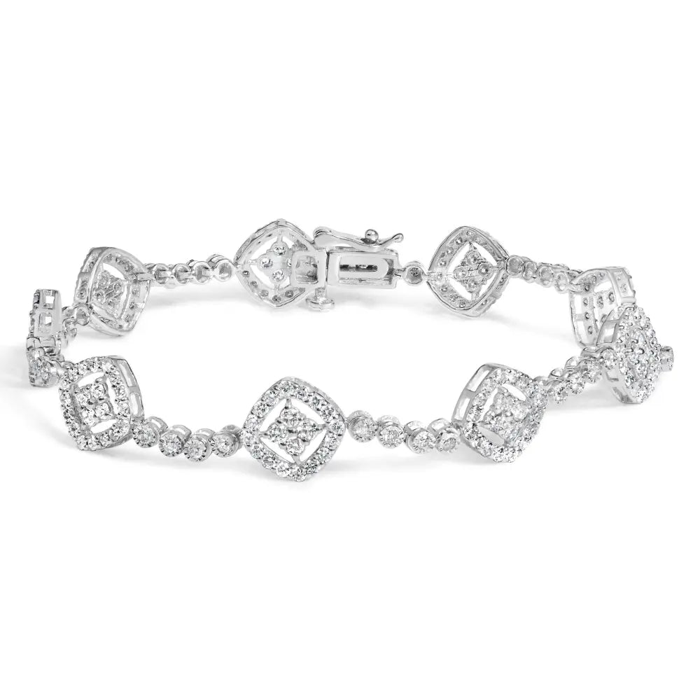 3.0 cttw diamond halo square link bracelet in.925 sterling silver 7.25 bijoux-nyc direct