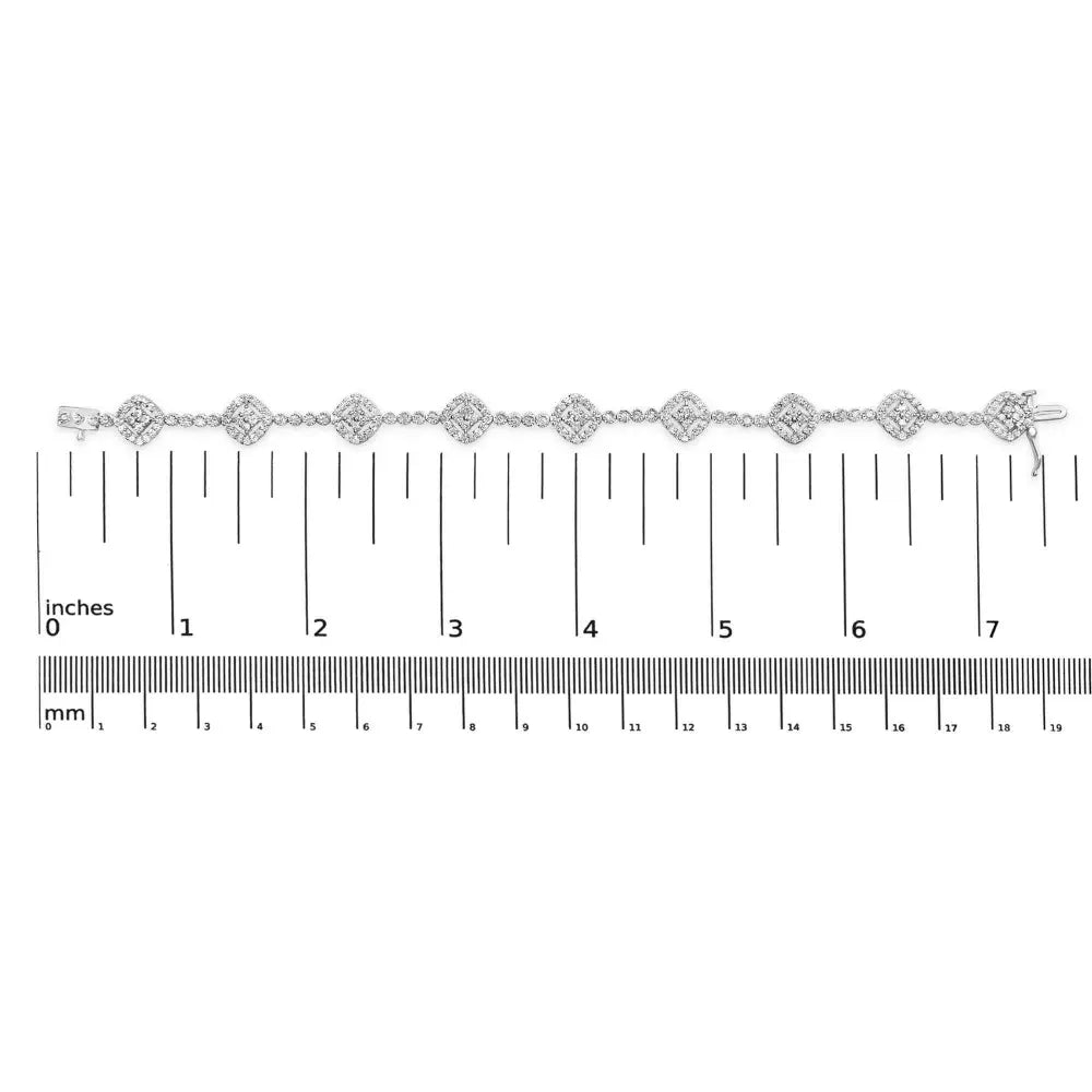 .925 sterling silver 3.0 cttw diamond halo square shape link bracelet (i j color i3 clarity) 7.25’’ bracelets/bracelet/link