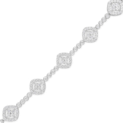 .925 sterling silver 3.0 cttw diamond halo square shape link bracelet (i j color i3 clarity) 7.25’’ bracelets/bracelet/link