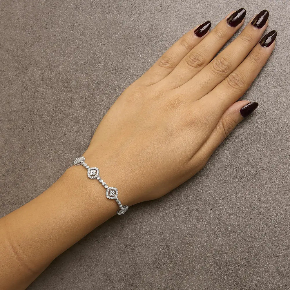 3.0 cttw diamond halo square link bracelet in.925 sterling silver 7.25 bijoux-nyc direct