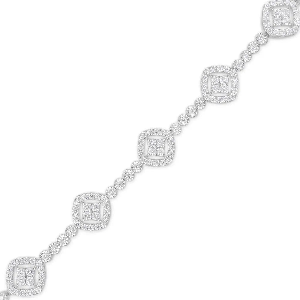 3.0 cttw diamond halo square link bracelet in.925 sterling silver 7.25 bijoux-nyc direct