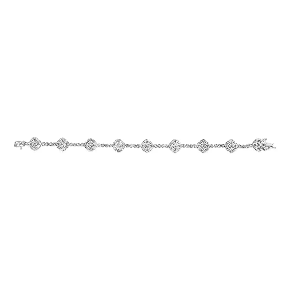 .925 sterling silver 3.0 cttw diamond halo square shape link bracelet (i j color i3 clarity) 7.25’’ bracelets/bracelet/link