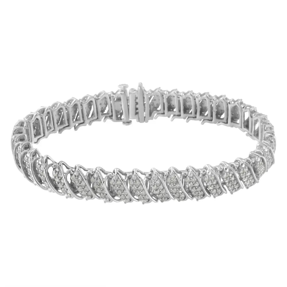3.0 cttw diamond slanted wave cluster tennis bracelet in sterling silver bijoux-nyc direct