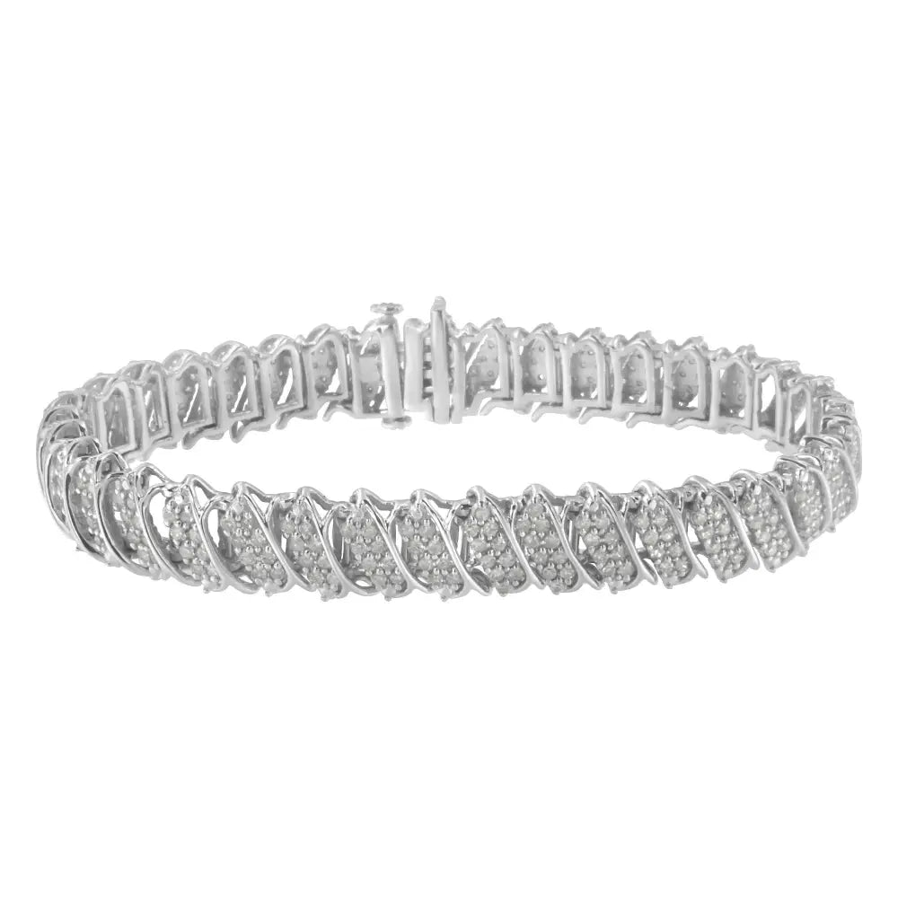 3.0 cttw diamond slanted wave cluster tennis bracelet in sterling silver bijoux-nyc direct