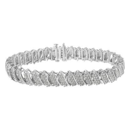 .925 Sterling Silver 3.0 Cttw Diamond Multi Row Cluster Slanted Wave Link 7-¼” Tennis Bracelet (I-J Color, I2-I3 Clarity) - Bijoux-NYC Direct