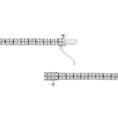.925 Sterling Silver 3.0 Cttw Prong-Set Round Diamond 2 Row Link Tennis Bracelet (I-J Color, I3 Clarity) - 7.25" - Bijoux-NYC Direct