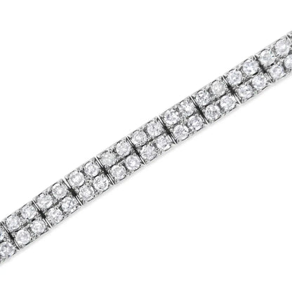 .925 Sterling Silver 3.0 Cttw Prong-Set Round Diamond 2 Row Link Tennis Bracelet (I-J Color, I3 Clarity) - 7.25" - Bijoux-NYC Direct