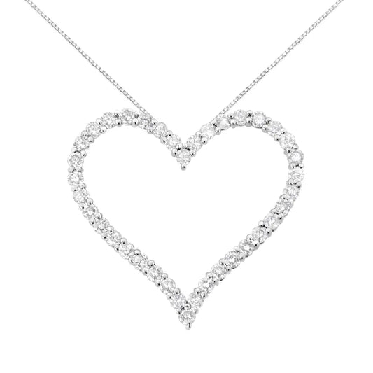 .925 Sterling Silver 3.0 cttw Round-Cut Diamond Open Heart Pendant Necklace (I-J Color, I2-I3 Clarity) - 18" - Bijoux-NYC Direct