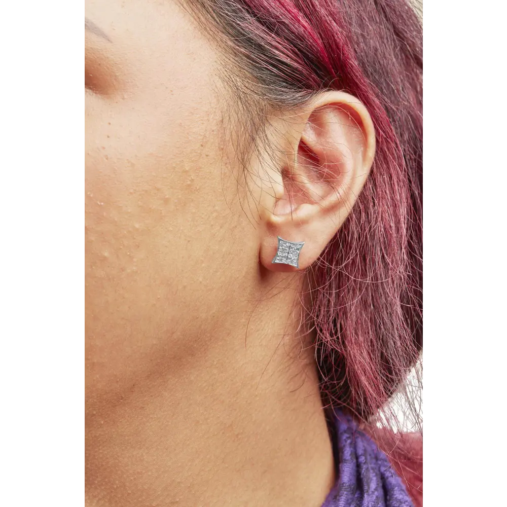 .925 Sterling Silver 3/4 Cttw Diamond Composite Curved Square Stud Earring (I-J Color, I3 Clarity) - Bijoux-NYC Direct