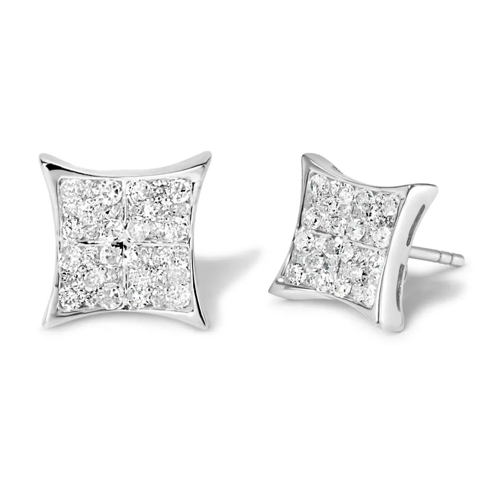 .925 Sterling Silver 3/4 Cttw Diamond Composite Curved Square Stud Earring (I-J Color, I3 Clarity) - Bijoux-NYC Direct