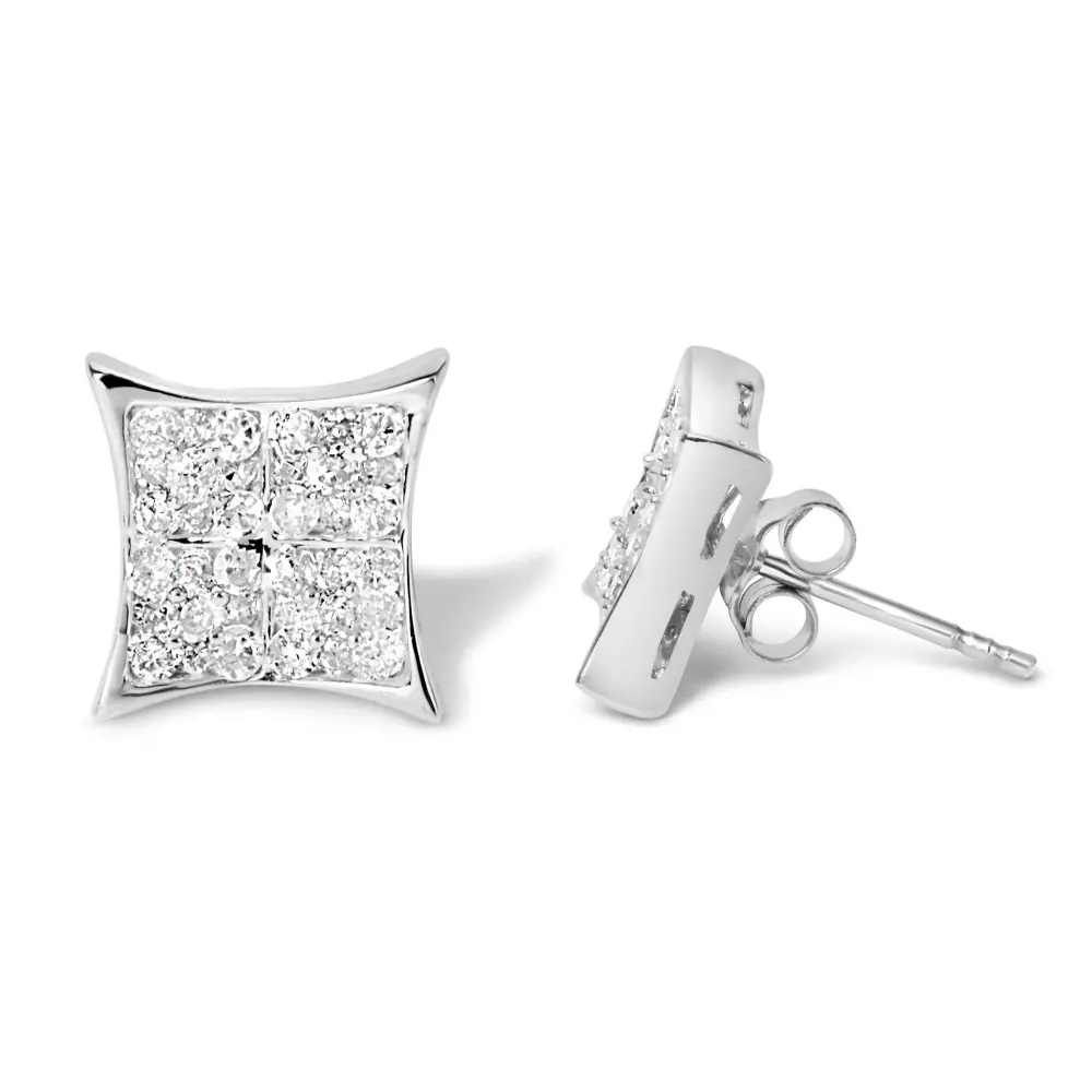 .925 Sterling Silver 3/4 Cttw Diamond Composite Curved Square Stud Earring (I-J Color, I3 Clarity) - Bijoux-NYC Direct