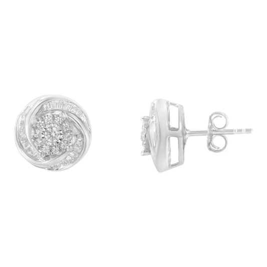 .925 Sterling Silver 3/4 Cttw Round and Baguette-Cut Diamond Love Knot Stud Earring (I-J Color, I2-I3 Clarity) - Bijoux-NYC Direct