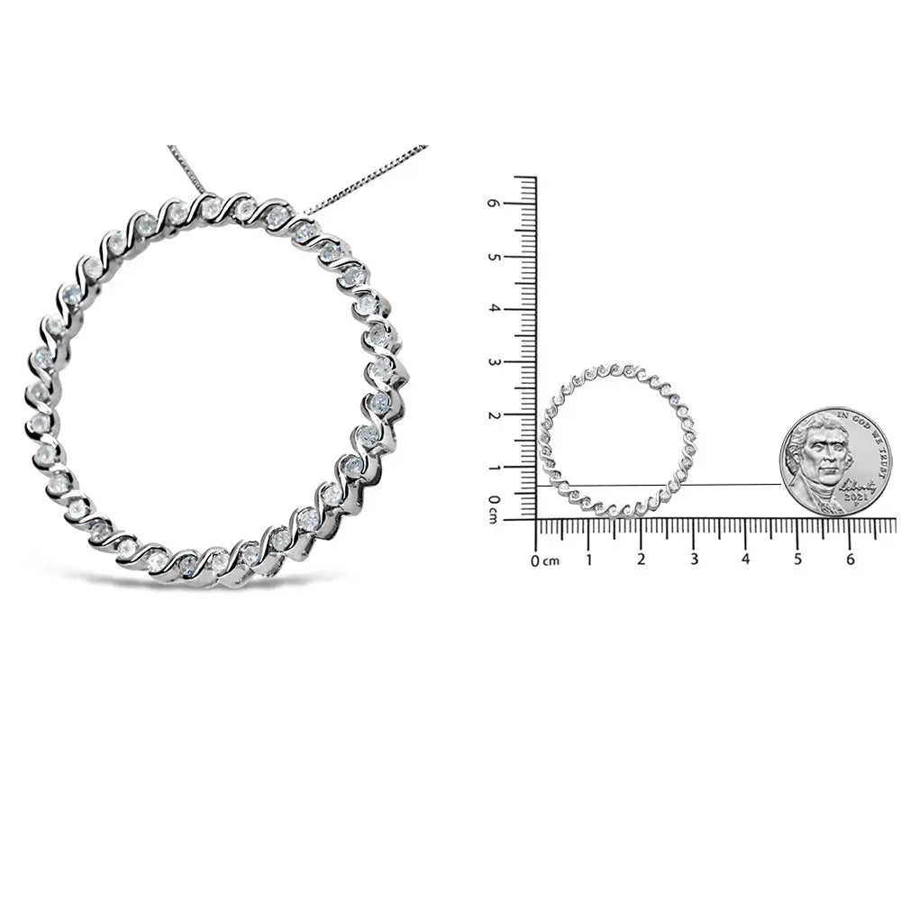 .925 Sterling Silver 3/4 Cttw Round Diamond Spiral Curved Circle Pendant 18" Necklace (I-J Color, I3 Clarity) - Bijoux-NYC Direct