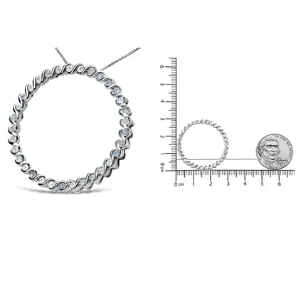 .925 Sterling Silver 3/4 Cttw Round Diamond Spiral Curved Circle Pendant 18" Necklace (I-J Color, I3 Clarity) - Bijoux-NYC Direct
