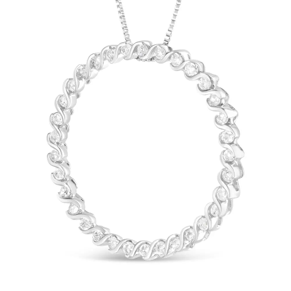 .925 sterling silver 3/4 cttw round diamond spiral curved circle pendant 18’’ necklace (i-j color i3 clarity)
