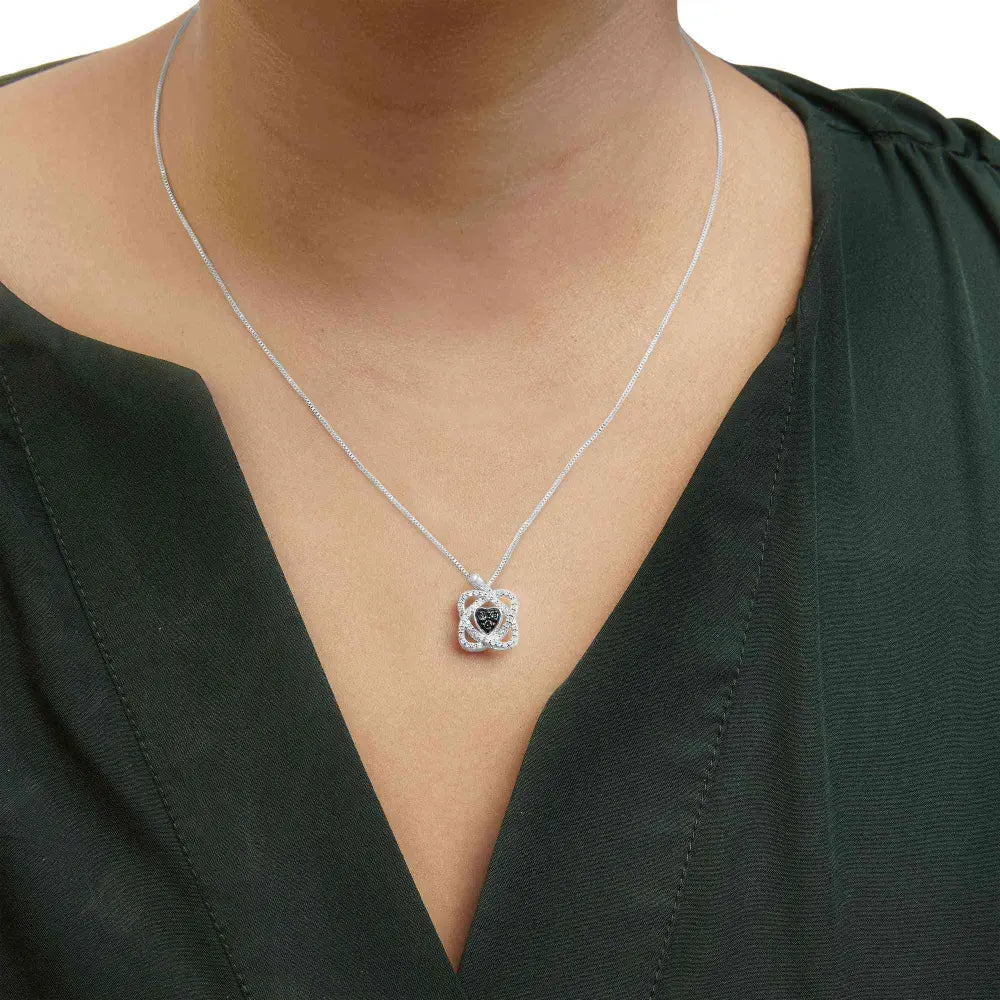 .925 sterling silver 3/8 cttw blue diamond heart and woven halo 18’’ pendant necklace (blue color i1 i2 clarity)