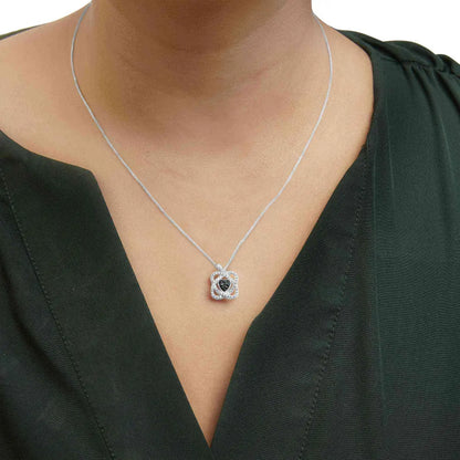 .925 sterling silver 3/8 cttw blue diamond heart and woven halo 18’’ pendant necklace (blue color i1 i2 clarity)