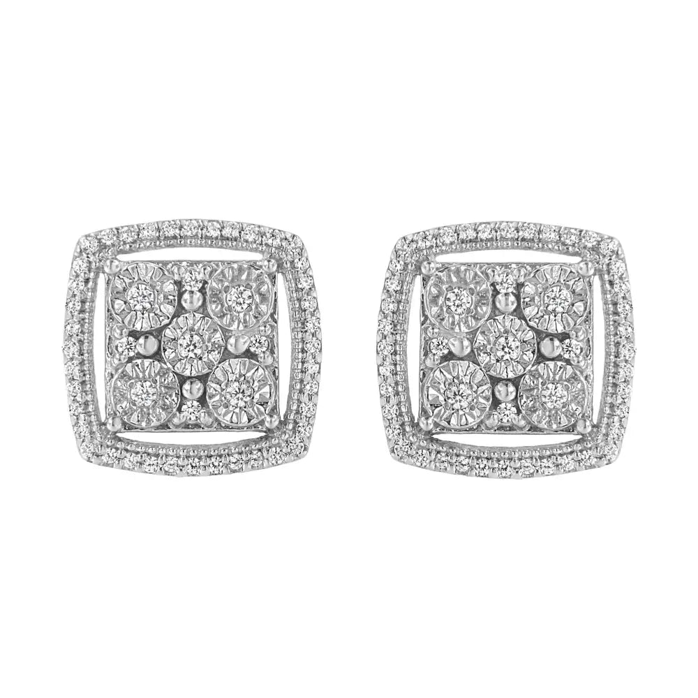 3/8 cttw diamond double halo square stud earrings in sterling silver bijoux-nyc direct
