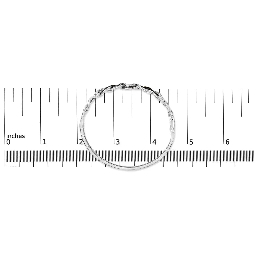 .925 sterling silver 3/8 cttw white and black diamond swirl bangle bracelet (black color i3 clarity) 7.75’’ inches