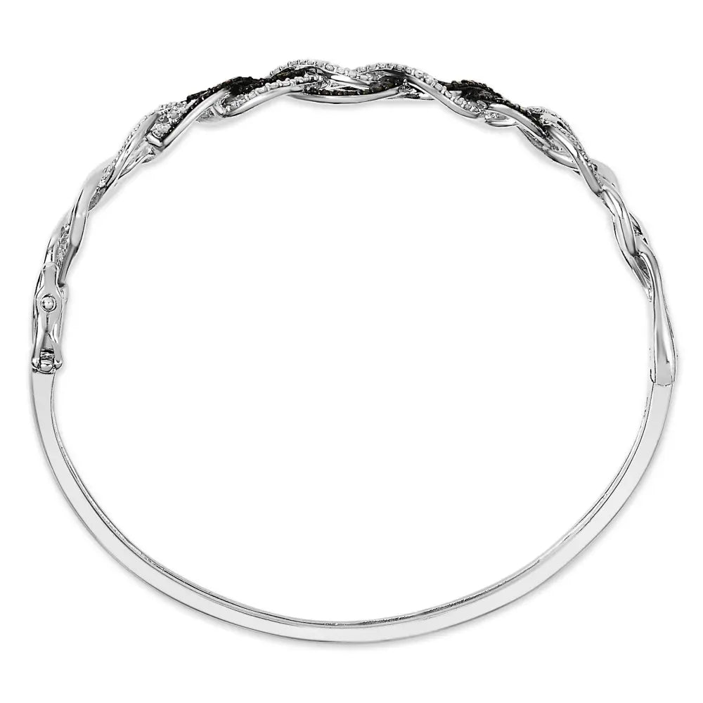 .925 sterling silver 3/8 cttw white and black diamond swirl bangle bracelet (black color i3 clarity) 7.75’’ inches