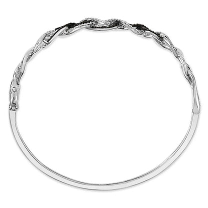 .925 sterling silver 3/8 cttw white and black diamond swirl bangle bracelet (black color i3 clarity) 7.75’’ inches