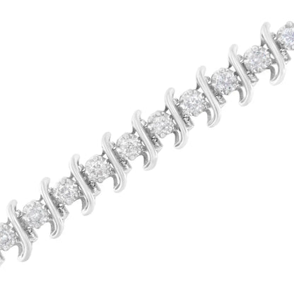 .925 Sterling Silver 3 cttw Diamond "S" Link Bracelet (I-J Clarity, I2-I3 Color) - Size 7.5" - Bijoux-NYC Direct
