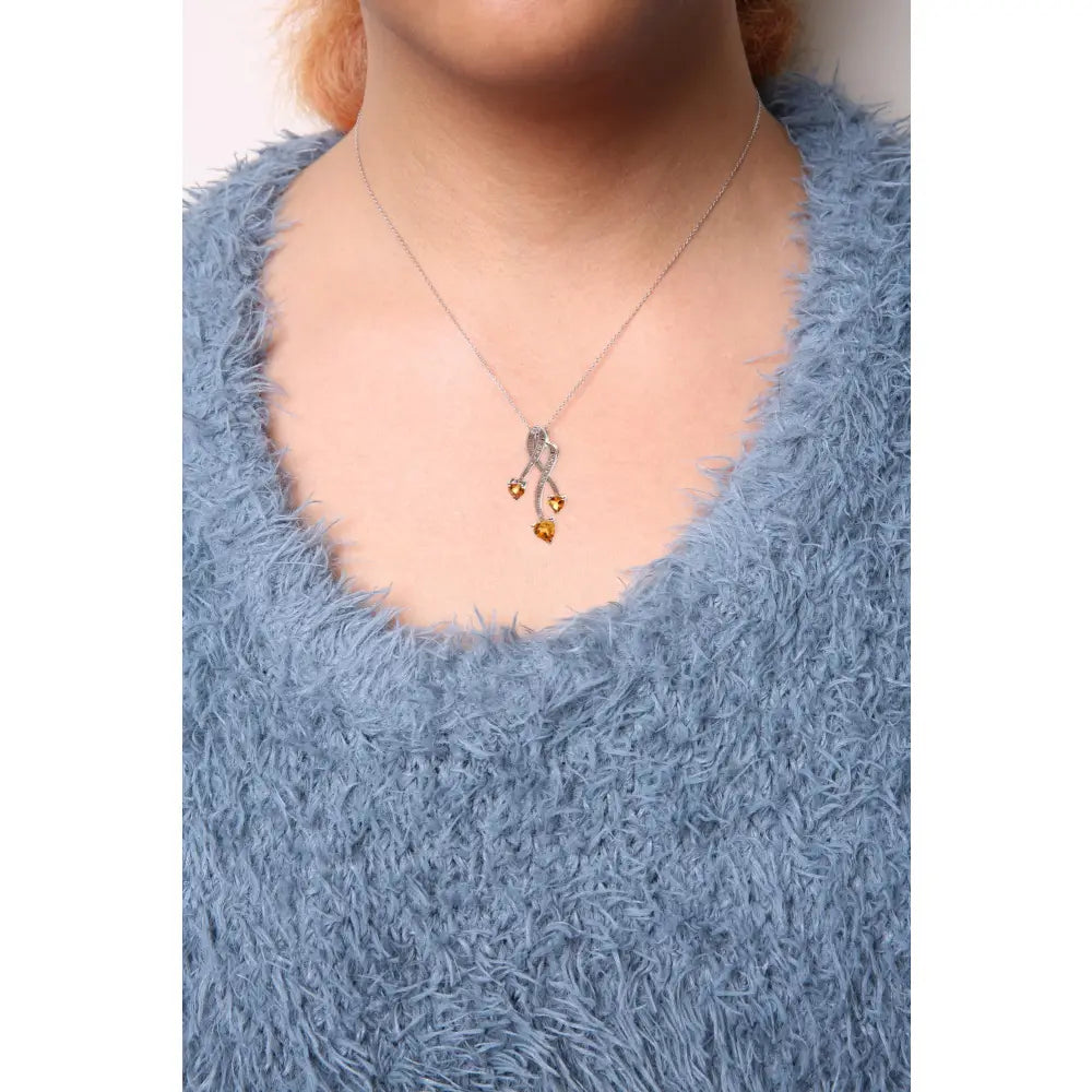 3-stone heart citrine & diamond spiral drop pendant necklace in sterling silver bijoux-nyc direct