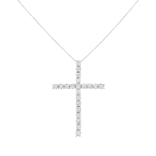 .925 sterling silver 4.0 cttw diamond 2-1/4’’ cross pendant with box chain necklace (i-j color i1-i2 clarity) - 18’’