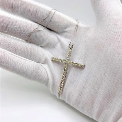 .925 Sterling Silver 4.0 Cttw Diamond 2-1/4" Cross Pendant with Box Chain Necklace (I-J Color, I1-I2 Clarity) - 18" - Bijoux-NYC Direct