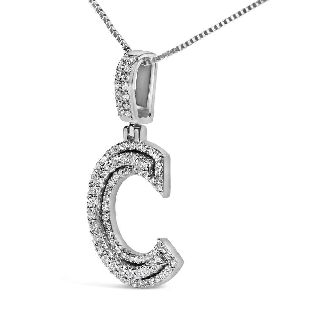 .925 sterling silver 4/5 cttw round lab grown diamond ’c’ pendant necklace 18’’ (f g color vs2 si1 clarity)