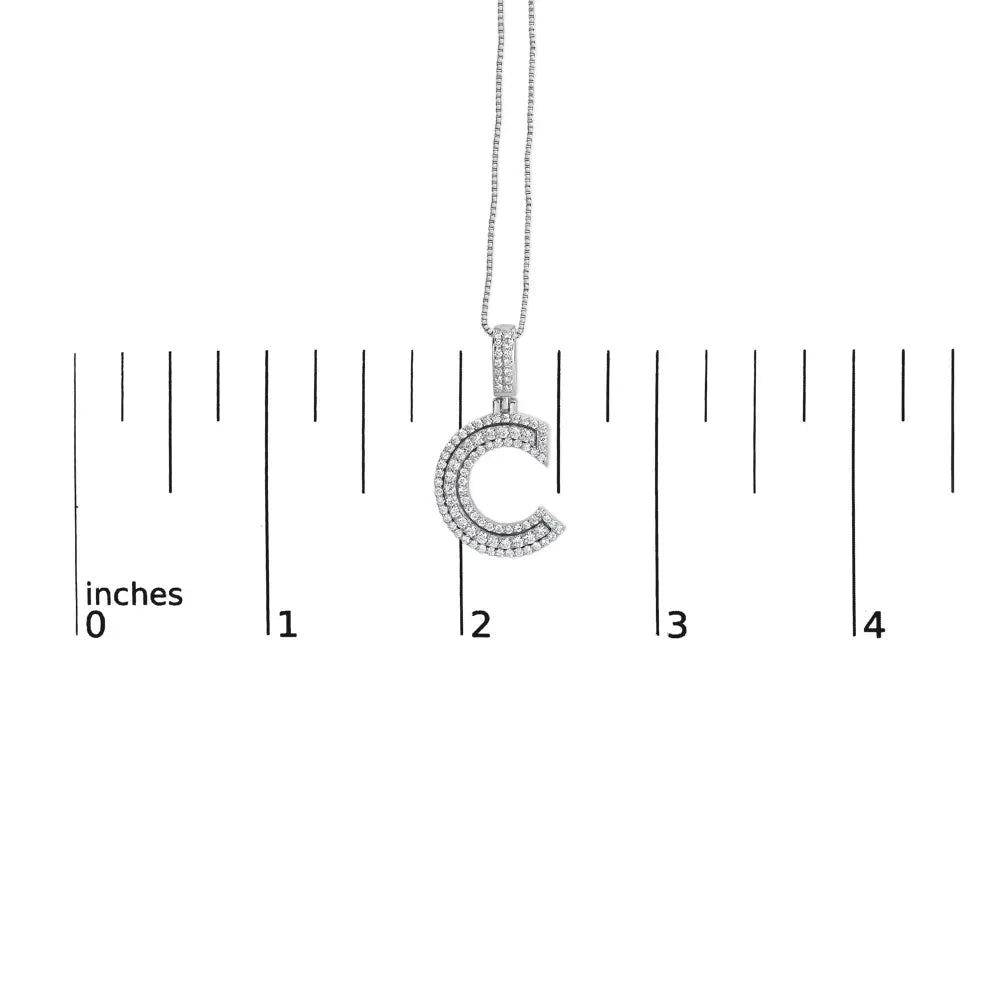 .925 sterling silver 4/5 cttw round lab grown diamond ’c’ pendant necklace 18’’ (f g color vs2 si1 clarity)