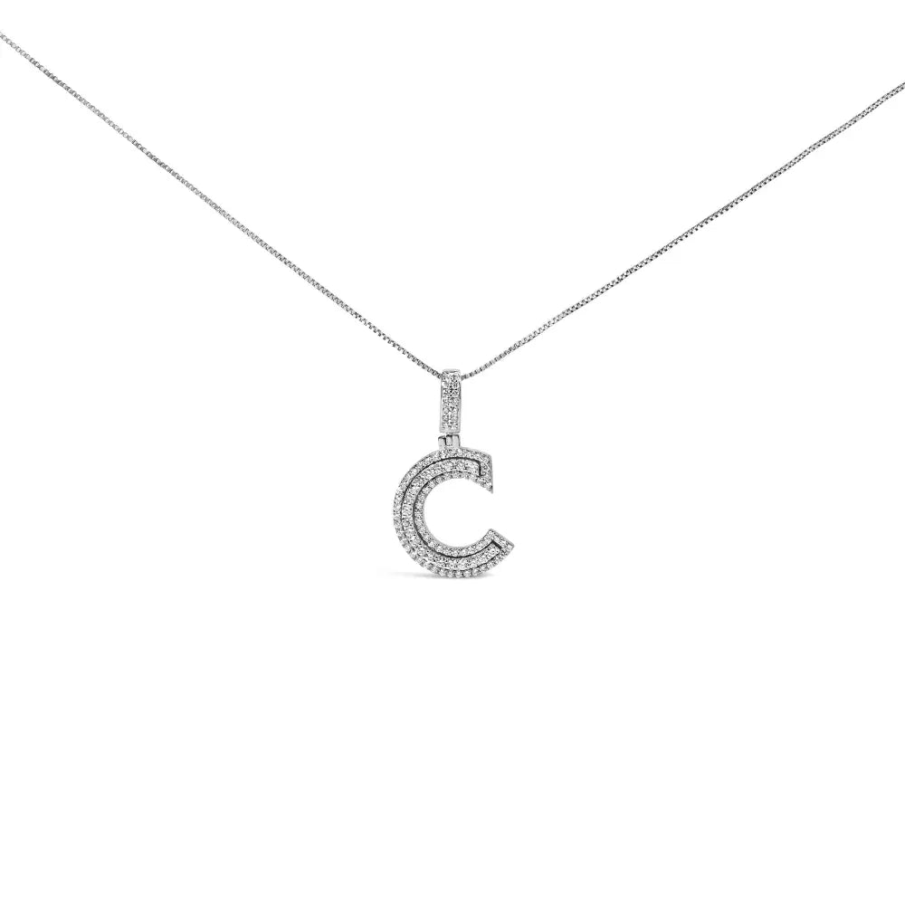 .925 sterling silver 4/5 cttw round lab grown diamond ’c’ pendant necklace 18’’ (f g color vs2 si1 clarity)