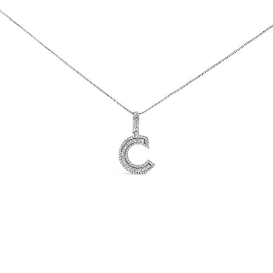 .925 sterling silver 4/5 cttw round lab grown diamond ’c’ pendant necklace 18’’ (f g color vs2 si1 clarity)